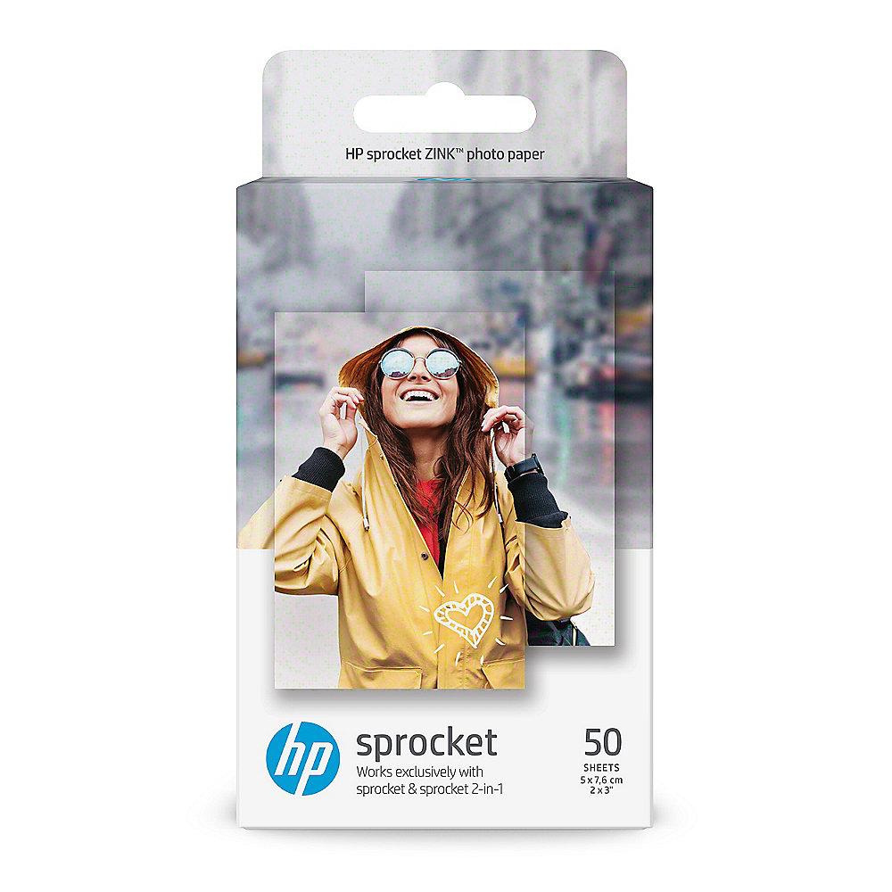 HP Sprocket ZINK Fotopapier mit selbstklebender Rückseite 50 Blatt 5 x 7,6 cm, HP, Sprocket, ZINK, Fotopapier, selbstklebender, Rückseite, 50, Blatt, 5, x, 7,6, cm