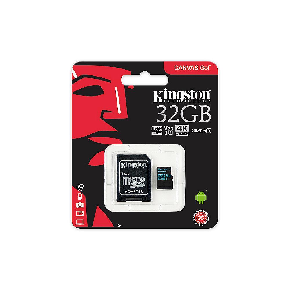 Kingston Canvas Go! 32 GB microSDHC Speicherkarte Kit (45 MB/s, Class 10, UHS-I), Kingston, Canvas, Go!, 32, GB, microSDHC, Speicherkarte, Kit, 45, MB/s, Class, 10, UHS-I,