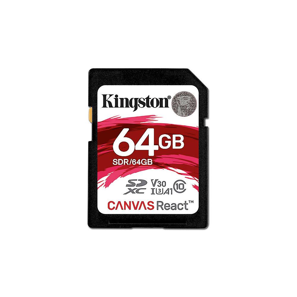 Kingston Canvas React 64 GB SDXC Speicherkarte (80 MB/s, Class 10, V30, A1), Kingston, Canvas, React, 64, GB, SDXC, Speicherkarte, 80, MB/s, Class, 10, V30, A1,