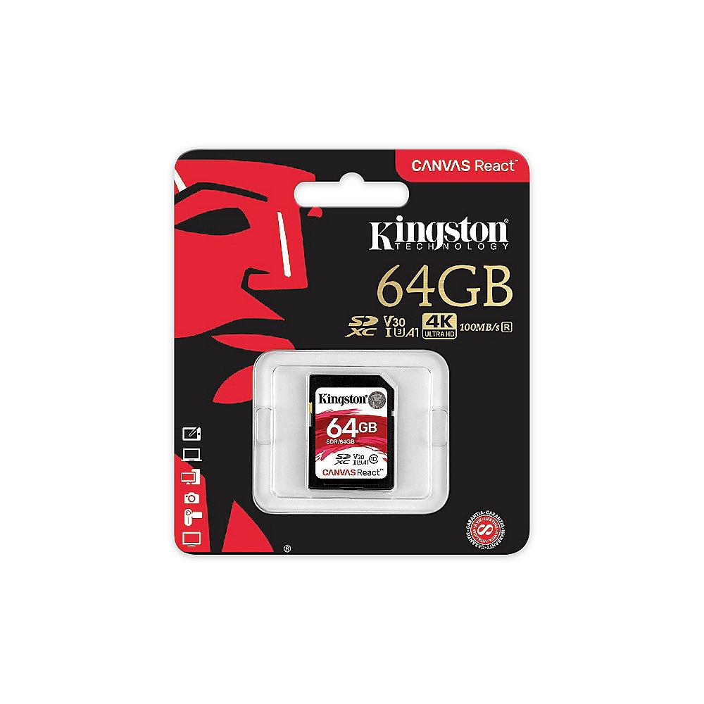 Kingston Canvas React 64 GB SDXC Speicherkarte (80 MB/s, Class 10, V30, A1), Kingston, Canvas, React, 64, GB, SDXC, Speicherkarte, 80, MB/s, Class, 10, V30, A1,