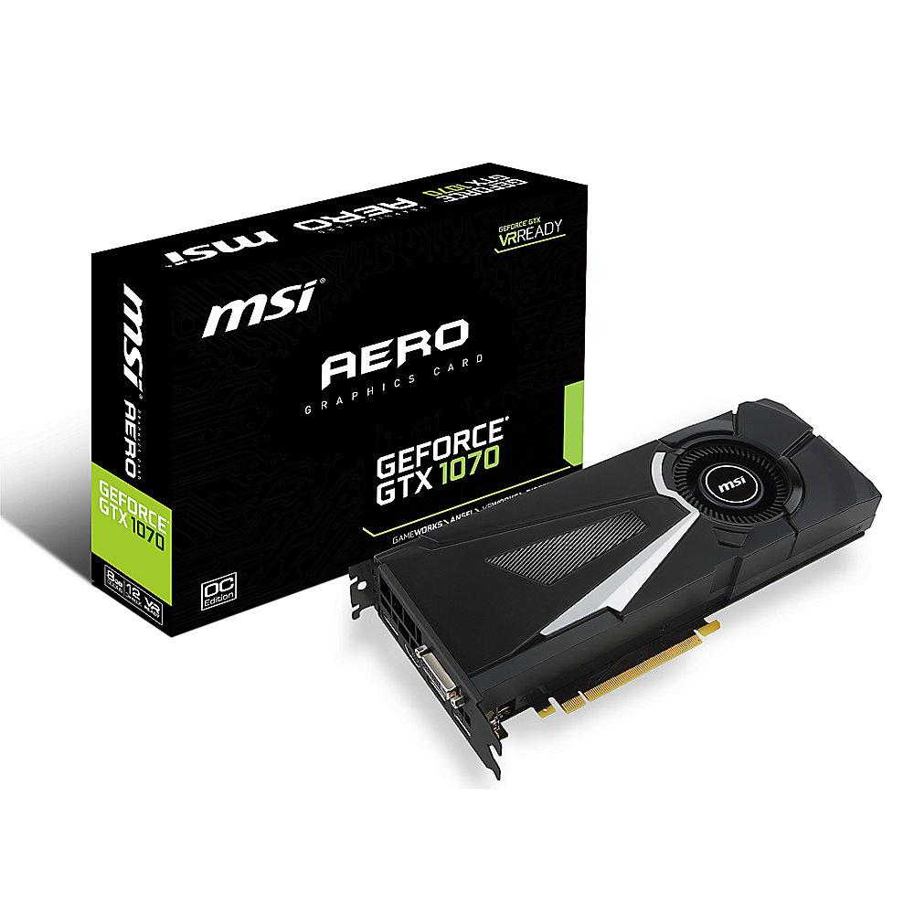 MSI GeForce GTX 1070 Aero OC 8GB GDDR5 Grafikkarte DVI/HDMI/3xDP, MSI, GeForce, GTX, 1070, Aero, OC, 8GB, GDDR5, Grafikkarte, DVI/HDMI/3xDP