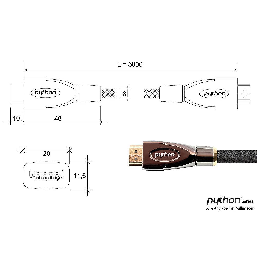 PYTHON HDMI 2.0 Kabel 5m Ethernet 4K*2K UHD vergoldet OFC schwarz, PYTHON, HDMI, 2.0, Kabel, 5m, Ethernet, 4K*2K, UHD, vergoldet, OFC, schwarz