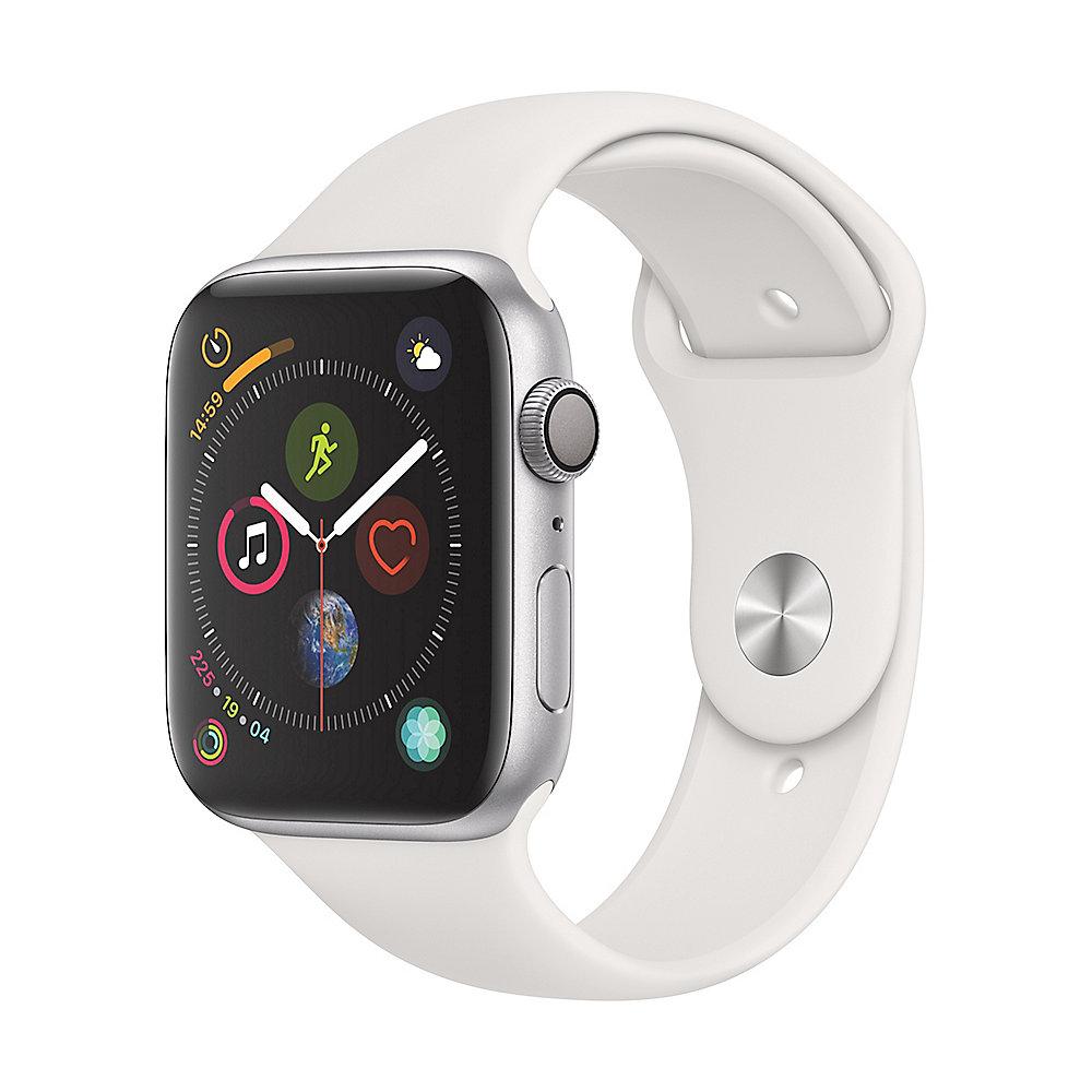 Apple Watch Series 4 GPS 44mm Aluminiumgehäuse Silber mit Sportarmband Weiß