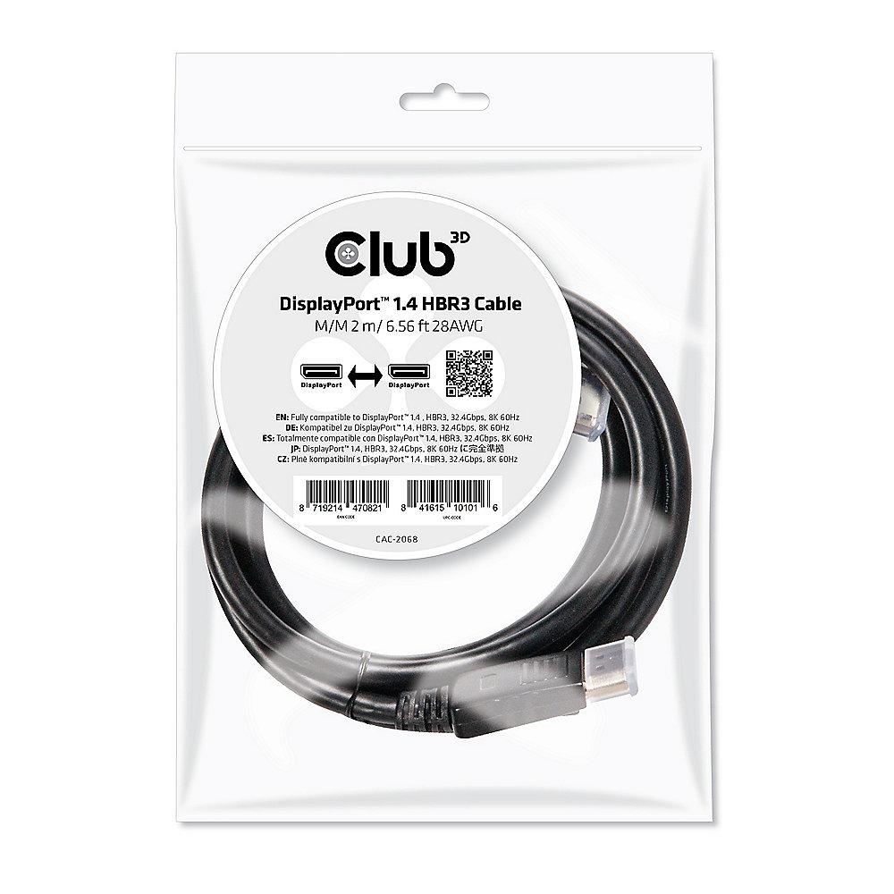 Club 3D DisplayPort 1.4 Kabel 2m DP zu DP HBR3 St./St. schwarz CAC-2068, Club, 3D, DisplayPort, 1.4, Kabel, 2m, DP, DP, HBR3, St./St., schwarz, CAC-2068