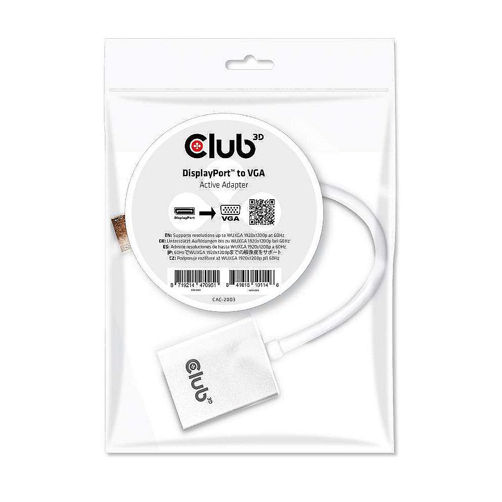 Club 3D DisplayPort Adapter 0,15m DP zu VGA aktiv St./Bu. weiß, Club, 3D, DisplayPort, Adapter, 0,15m, DP, VGA, aktiv, St./Bu., weiß