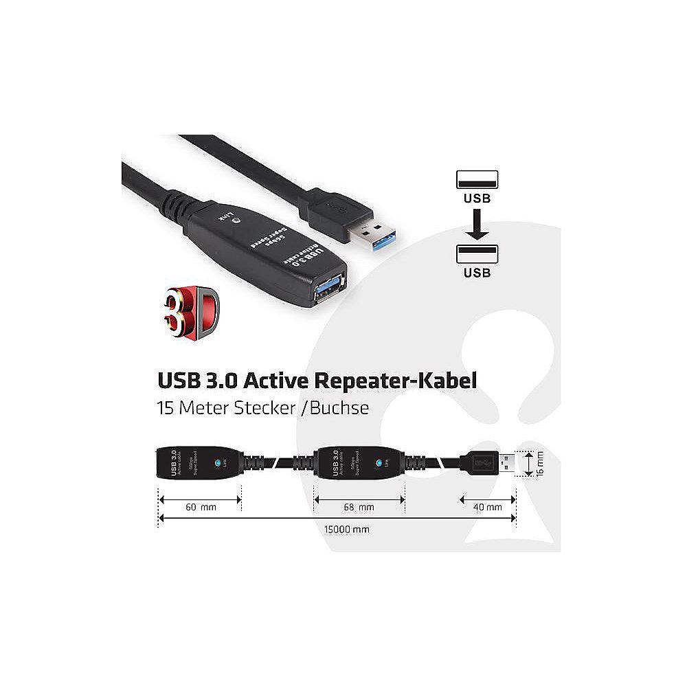 Club 3D USB 3.0 Kabel 15m aktiv Repeater St./Bu. schwarz CAC-1403, Club, 3D, USB, 3.0, Kabel, 15m, aktiv, Repeater, St./Bu., schwarz, CAC-1403