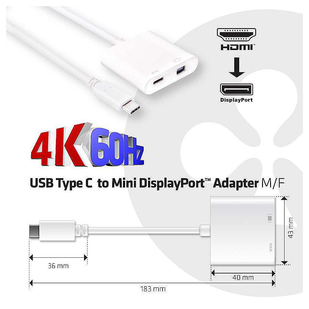 Club 3D USB 3.1 Adapterkabel Typ-C zu mDisplayPort 1.2 4K60Hz PD CAC-1509, Club, 3D, USB, 3.1, Adapterkabel, Typ-C, mDisplayPort, 1.2, 4K60Hz, PD, CAC-1509