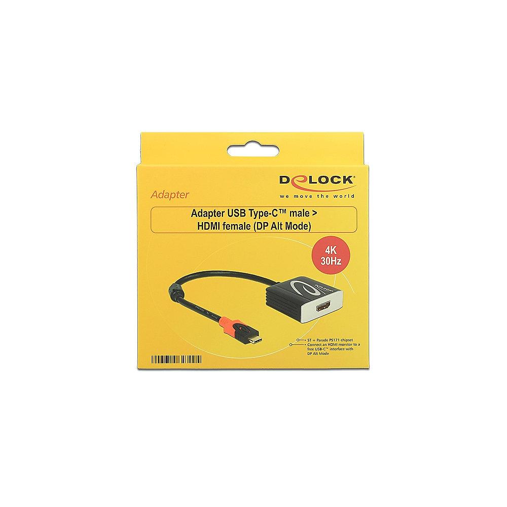 DeLOCK USB Typ-C Adapter zu HDMI 4k 30Hz St./Bu. 62729 schwarz, DeLOCK, USB, Typ-C, Adapter, HDMI, 4k, 30Hz, St./Bu., 62729, schwarz