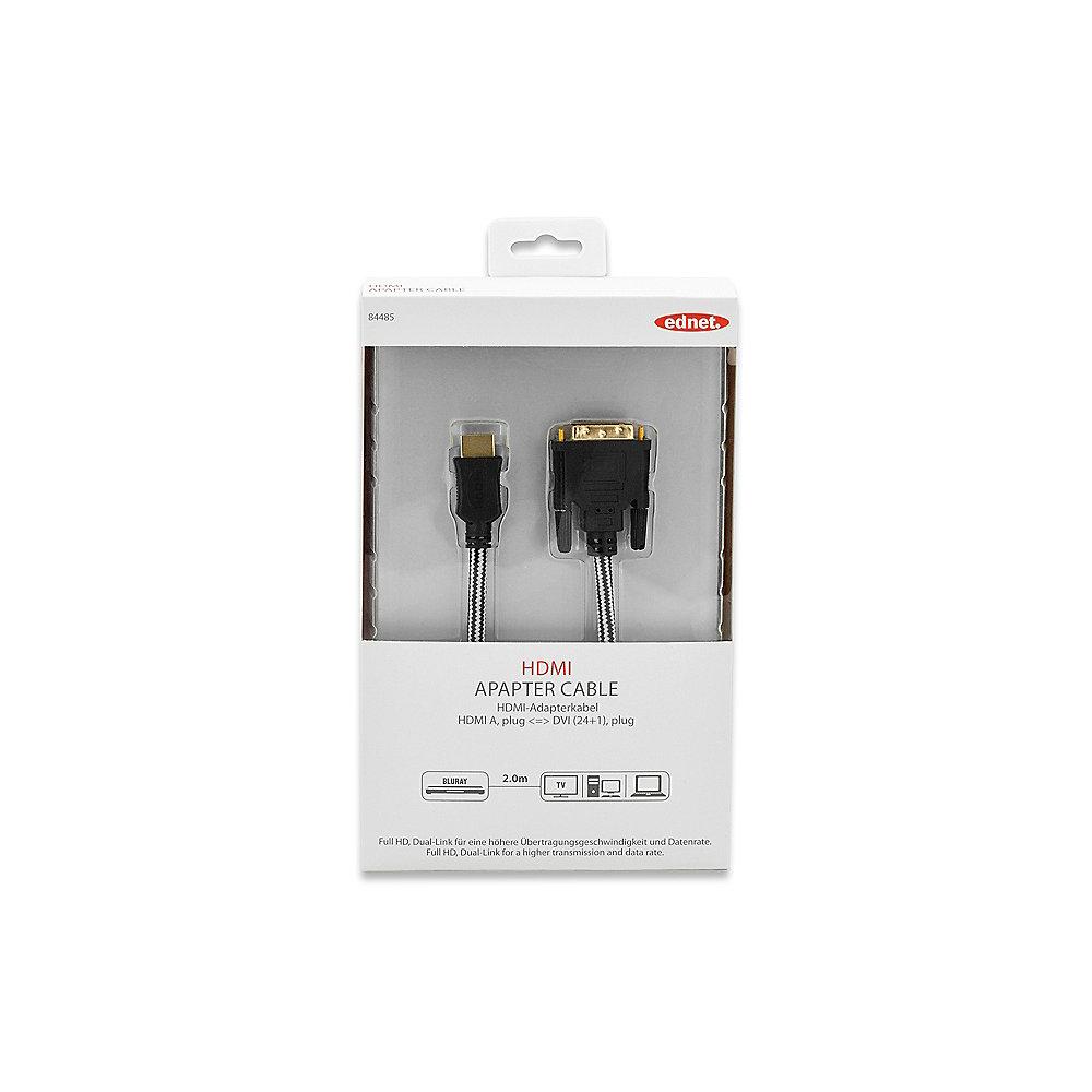ednet HDMI Adapterkabel 3m HDMI zu DVI 3D vergoldete Kontakte St./St. schwarz, ednet, HDMI, Adapterkabel, 3m, HDMI, DVI, 3D, vergoldete, Kontakte, St./St., schwarz