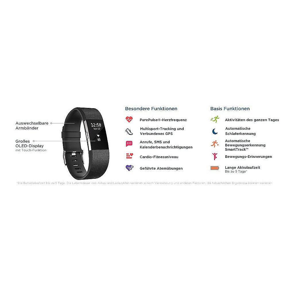 Fitbit Charge 2 Armband zur Herzfrequenz- und Fitnessaufzeichnung schwarz small, Fitbit, Charge, 2, Armband, zur, Herzfrequenz-, Fitnessaufzeichnung, schwarz, small