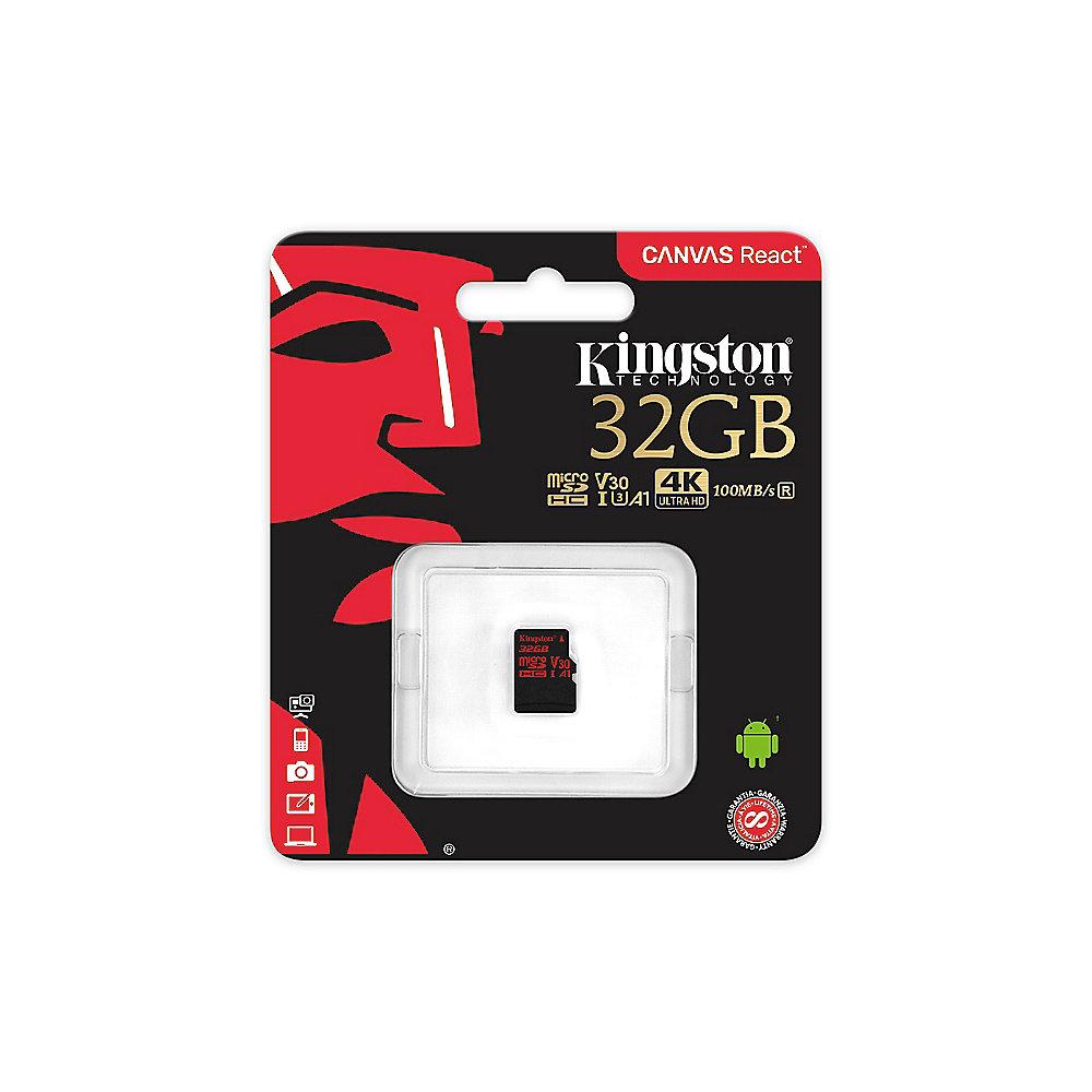 Kingston Canvas React 32 GB microSDHC Speicherkarte (80 MB/s, V30, A1, UHS-I), Kingston, Canvas, React, 32, GB, microSDHC, Speicherkarte, 80, MB/s, V30, A1, UHS-I,