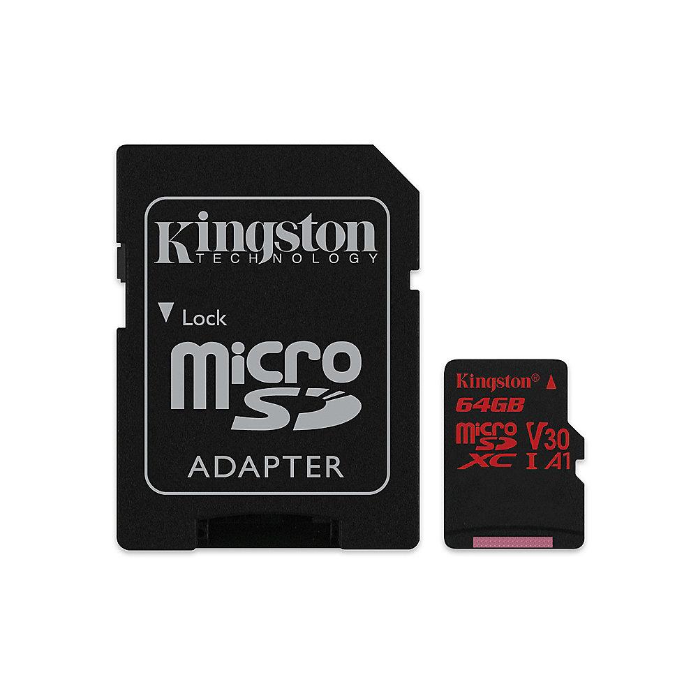 Kingston Canvas React 64 GB microSDXC Speicherkarte Kit (80 MB/s, A1, V30), Kingston, Canvas, React, 64, GB, microSDXC, Speicherkarte, Kit, 80, MB/s, A1, V30,