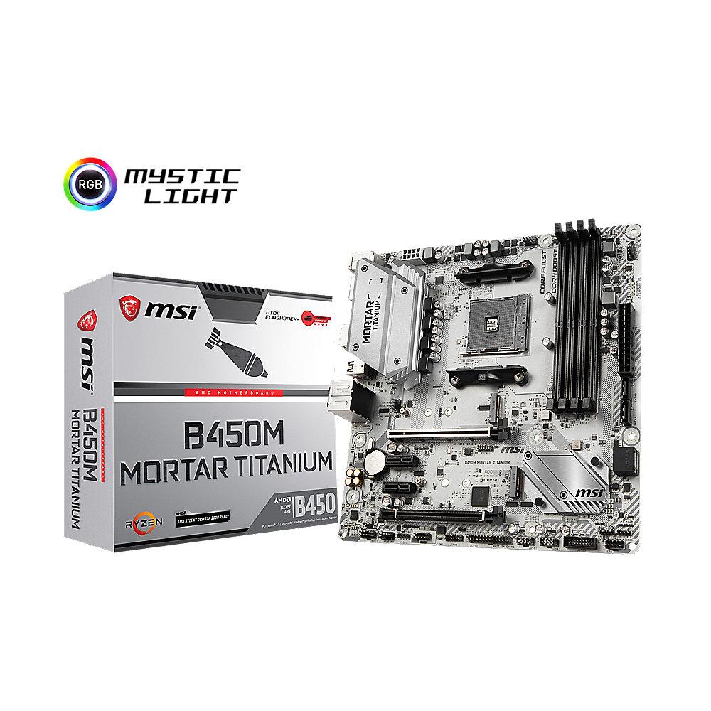 MSI B450M Mortar Titanium mATX Mainboard Sockel AM4 2xM.2/DP/HDMI/USB3.1, MSI, B450M, Mortar, Titanium, mATX, Mainboard, Sockel, AM4, 2xM.2/DP/HDMI/USB3.1