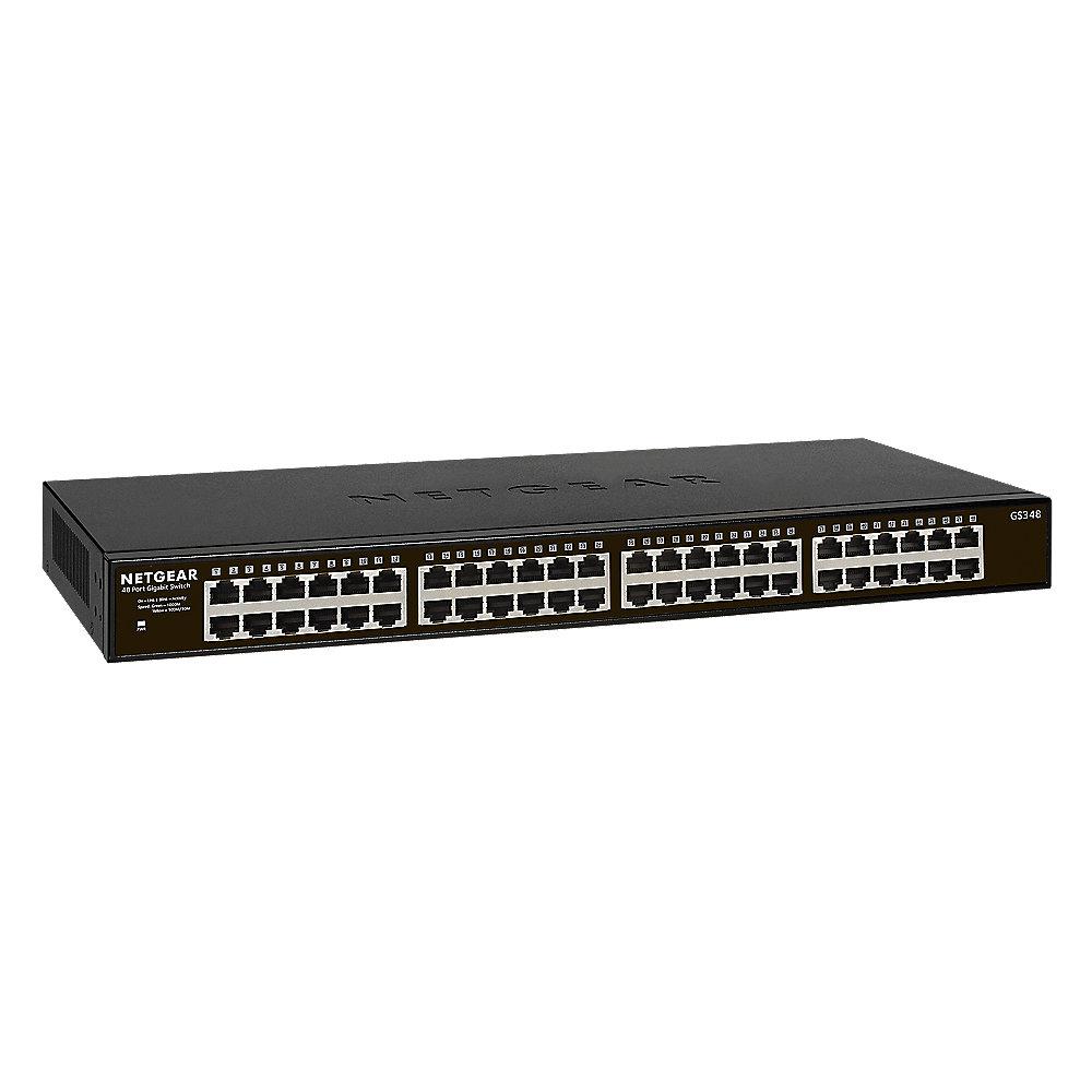 Netgear GS348 48x Gigabit Switch 10/100/1000MBit Metallgehäuse Befestigungskit, Netgear, GS348, 48x, Gigabit, Switch, 10/100/1000MBit, Metallgehäuse, Befestigungskit