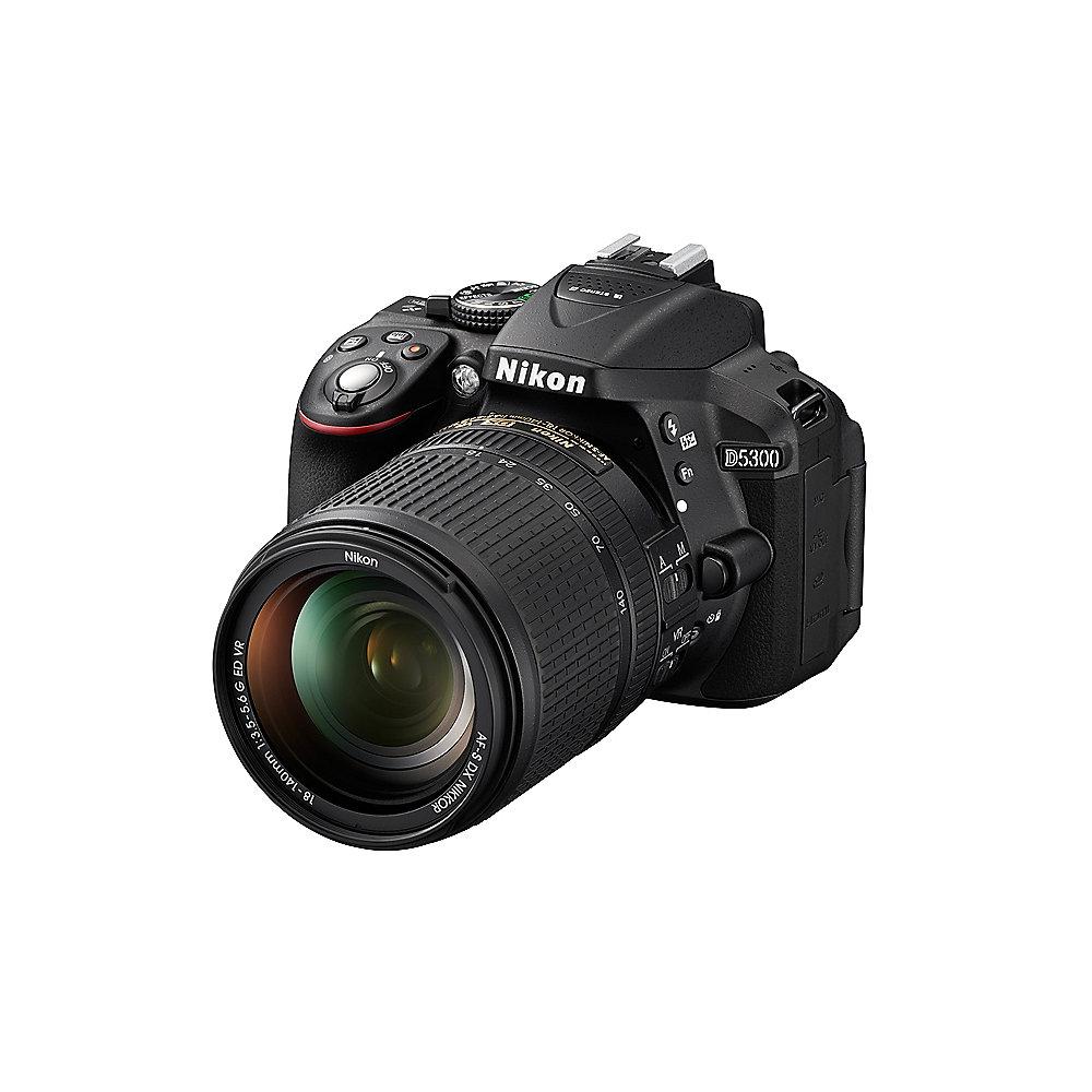 Nikon D5300 Kit AF-S DX 18-140mm VR Spiegelreflexkamera schwarz, Nikon, D5300, Kit, AF-S, DX, 18-140mm, VR, Spiegelreflexkamera, schwarz