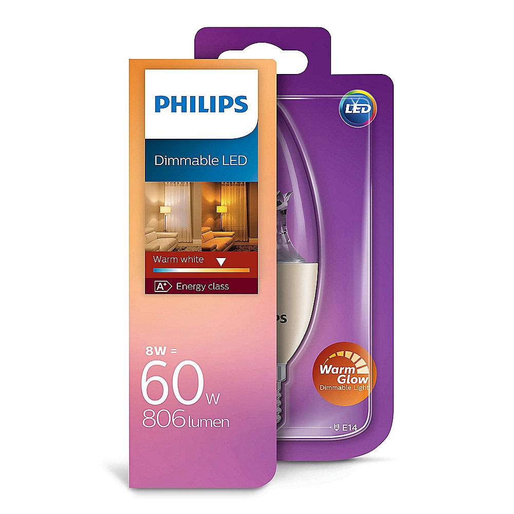 Philips LED Warmglow Kerze B40 8W (60W) E14 klar warmweiß dimmbar, Philips, LED, Warmglow, Kerze, B40, 8W, 60W, E14, klar, warmweiß, dimmbar