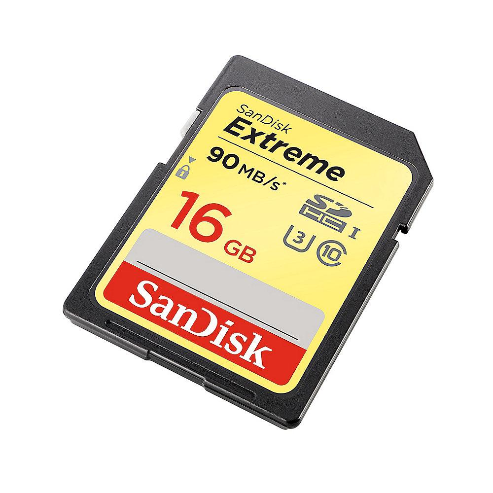 SanDisk Extreme 16 GB SDHC Speicherkarte (90 MB/s, Class 10, UHS-I, U3), SanDisk, Extreme, 16, GB, SDHC, Speicherkarte, 90, MB/s, Class, 10, UHS-I, U3,