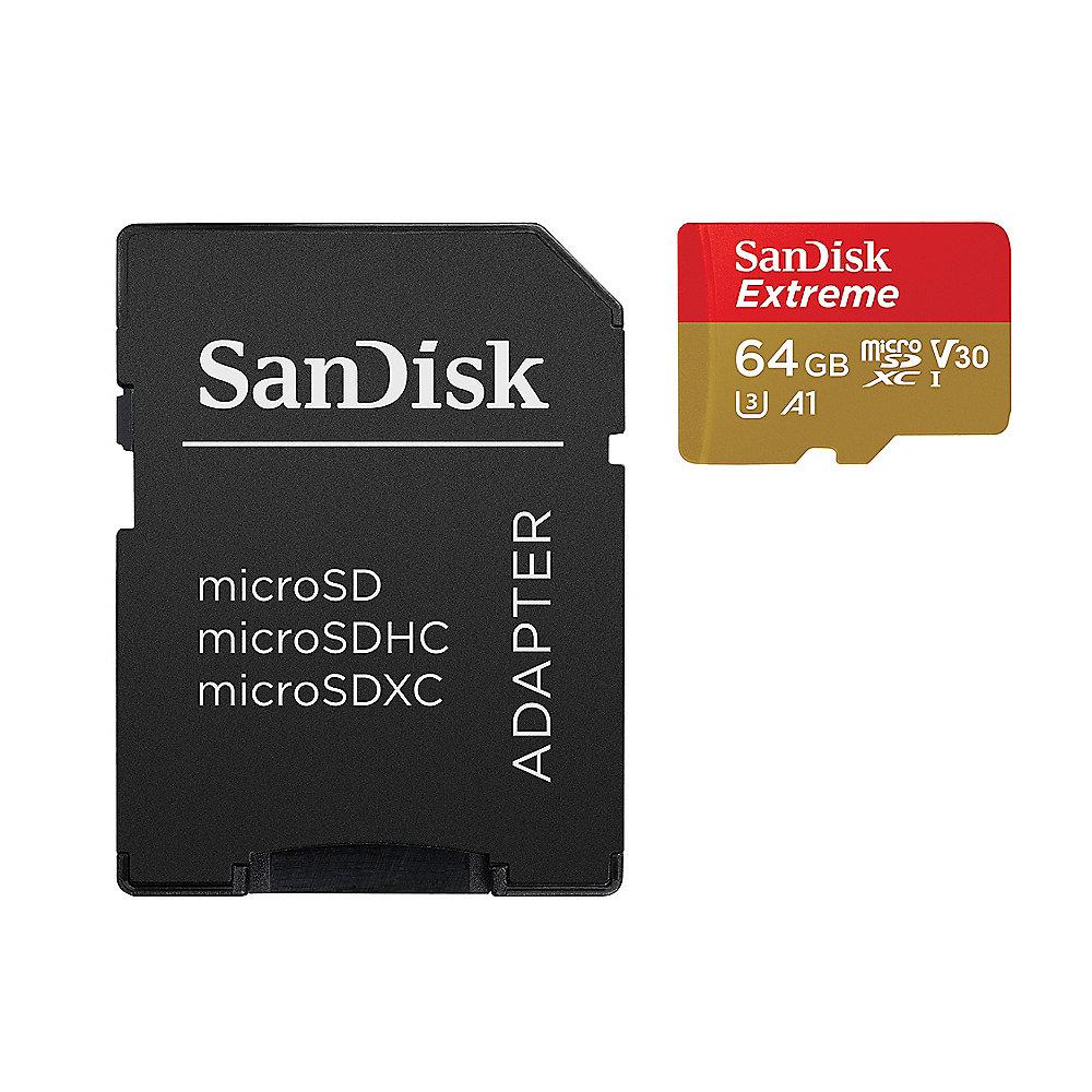 SanDisk Extreme 64GB microSDXC Speicherkarte Kit 60 MB/s, Class 10, U3, V30, A1, SanDisk, Extreme, 64GB, microSDXC, Speicherkarte, Kit, 60, MB/s, Class, 10, U3, V30, A1