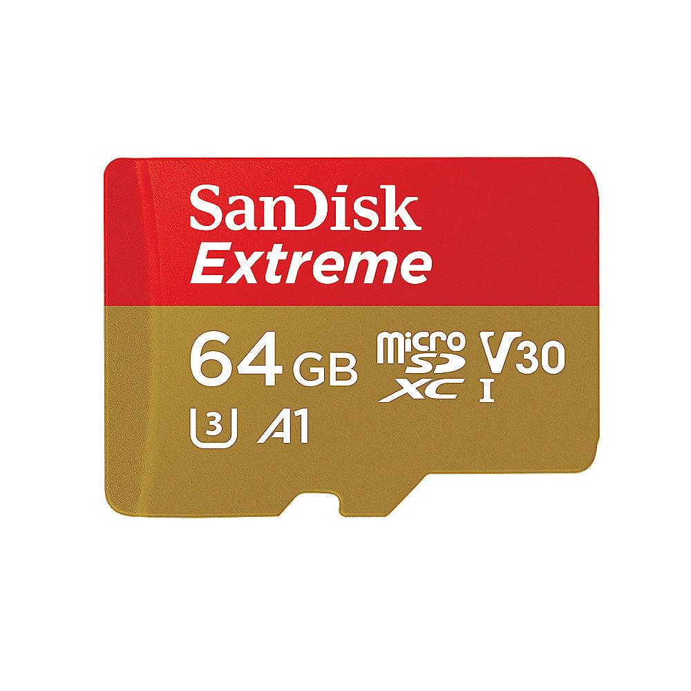 SanDisk Extreme 64GB microSDXC Speicherkarte Kit 60 MB/s, Class 10, U3, V30, A1, SanDisk, Extreme, 64GB, microSDXC, Speicherkarte, Kit, 60, MB/s, Class, 10, U3, V30, A1