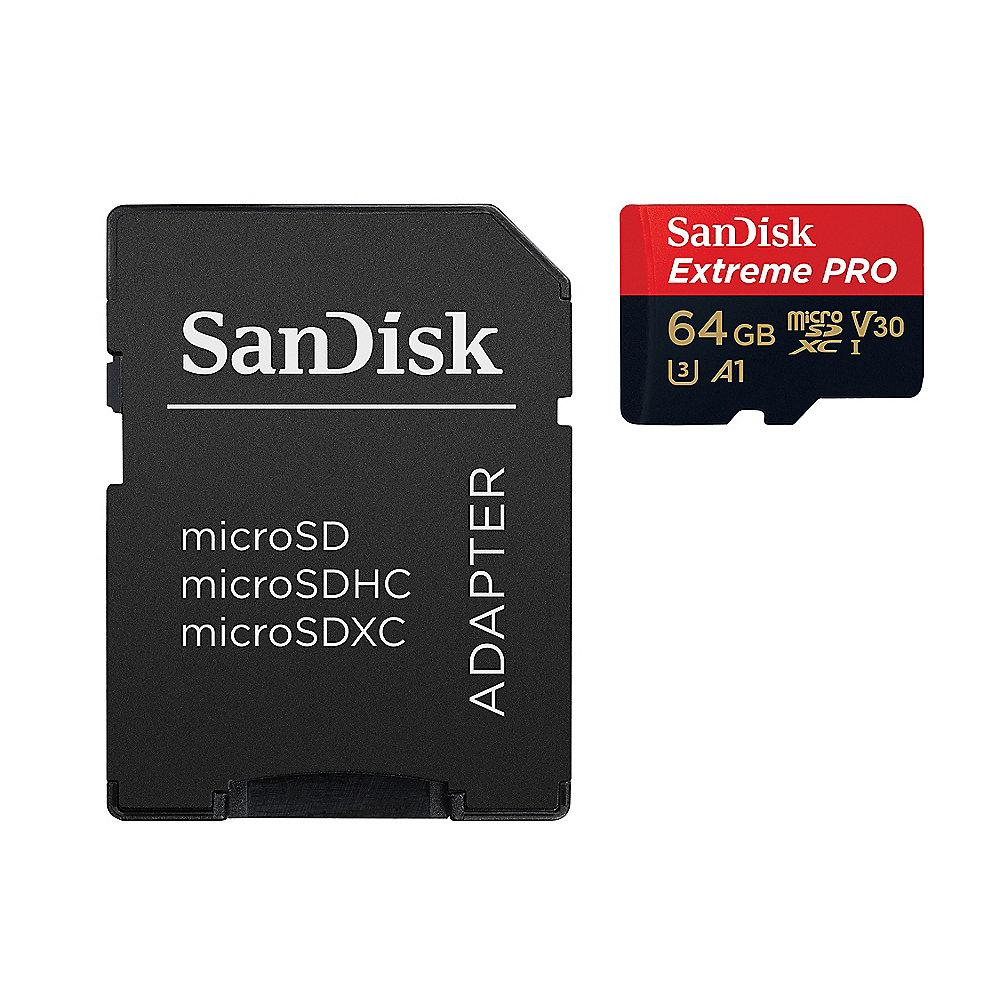 SanDisk Extreme Pro 64GB microSDXC Speicherkarte Kit 90 MB/s, Class 10, U3, A1, SanDisk, Extreme, Pro, 64GB, microSDXC, Speicherkarte, Kit, 90, MB/s, Class, 10, U3, A1