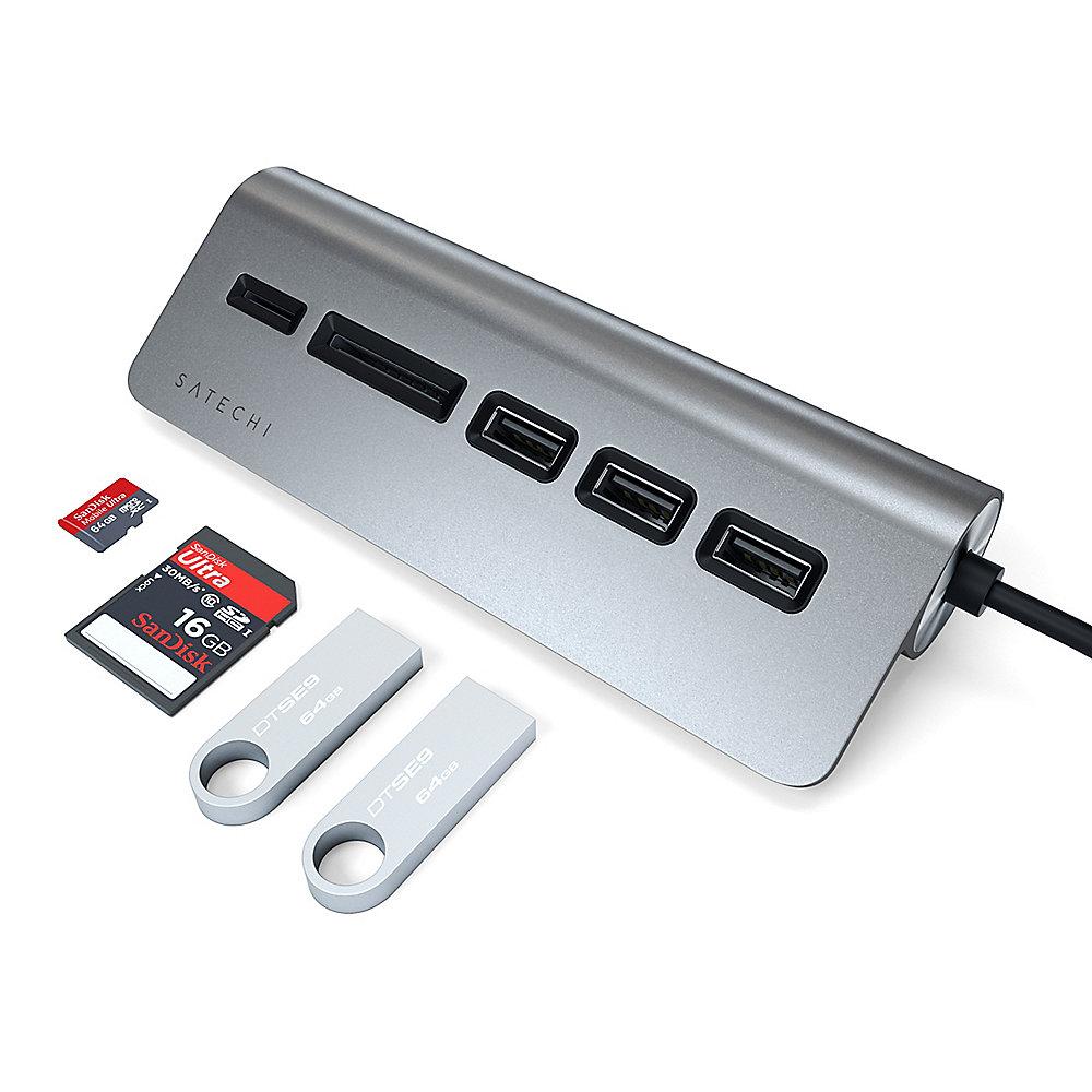 Satechi Type-C Aluminium USB Hub & Card Reader space gray, Satechi, Type-C, Aluminium, USB, Hub, &, Card, Reader, space, gray