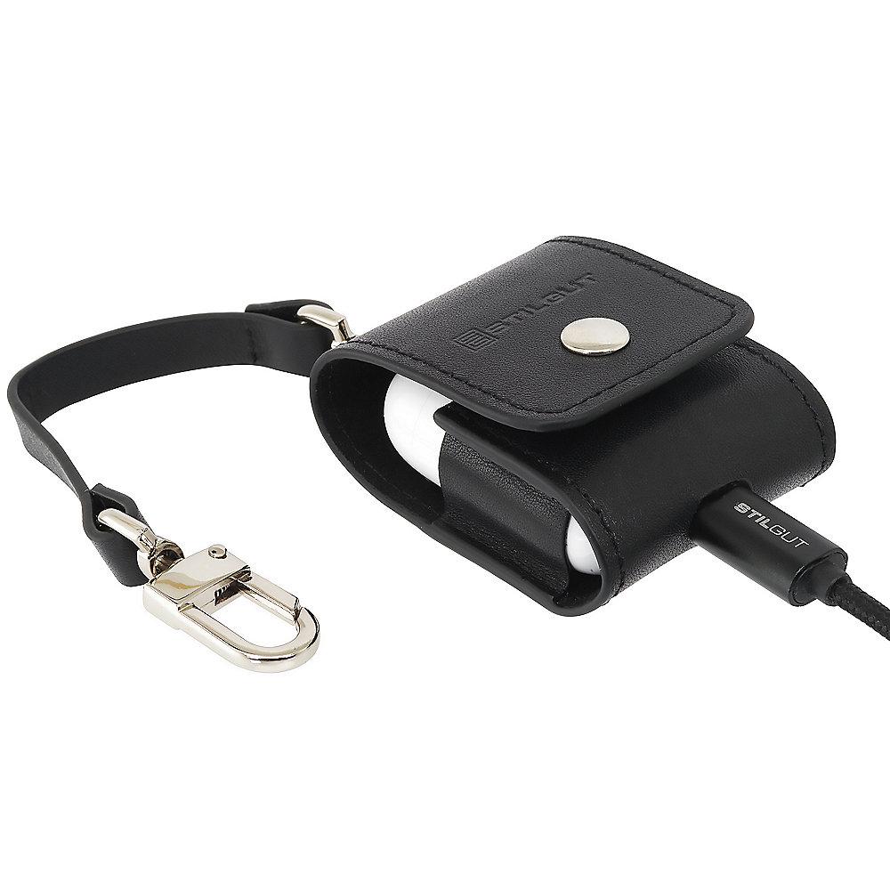 StilGut AirPod Case mit Lederband & Karabiner schwarz nappa