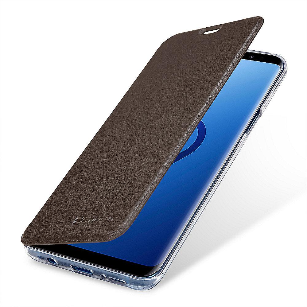 StilGut Book Type mit NFC/RFID Blocker für Samsung Galaxy S9  dunkelbraun/trans.