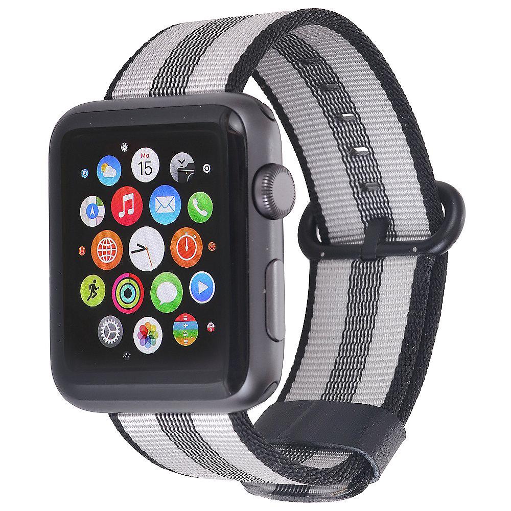 StilGut Nylon Armband für Apple Watch Serie 1-4 42mm schwarz/grau, StilGut, Nylon, Armband, Apple, Watch, Serie, 1-4, 42mm, schwarz/grau