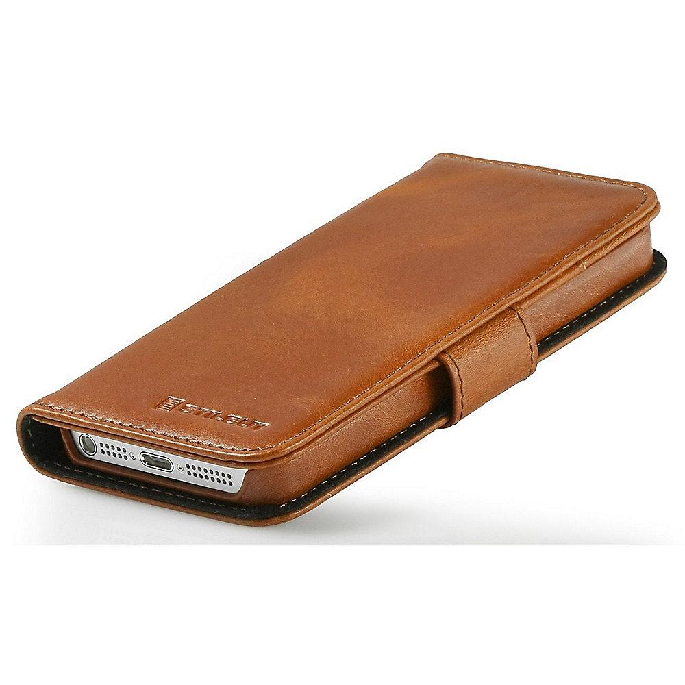 StilGut "Talis" Book Wallet Ledertasche für iPhone SE/5/5s cognac braun