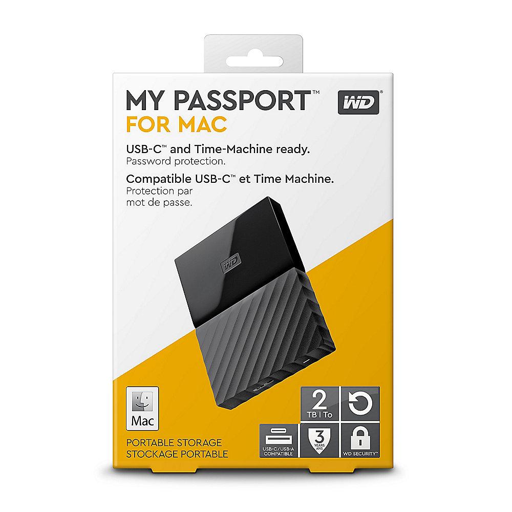 WD My Passport für Mac USB3.0 2TB 2.5zoll inkl. USB-C Kabel schwarz, WD, My, Passport, Mac, USB3.0, 2TB, 2.5zoll, inkl., USB-C, Kabel, schwarz