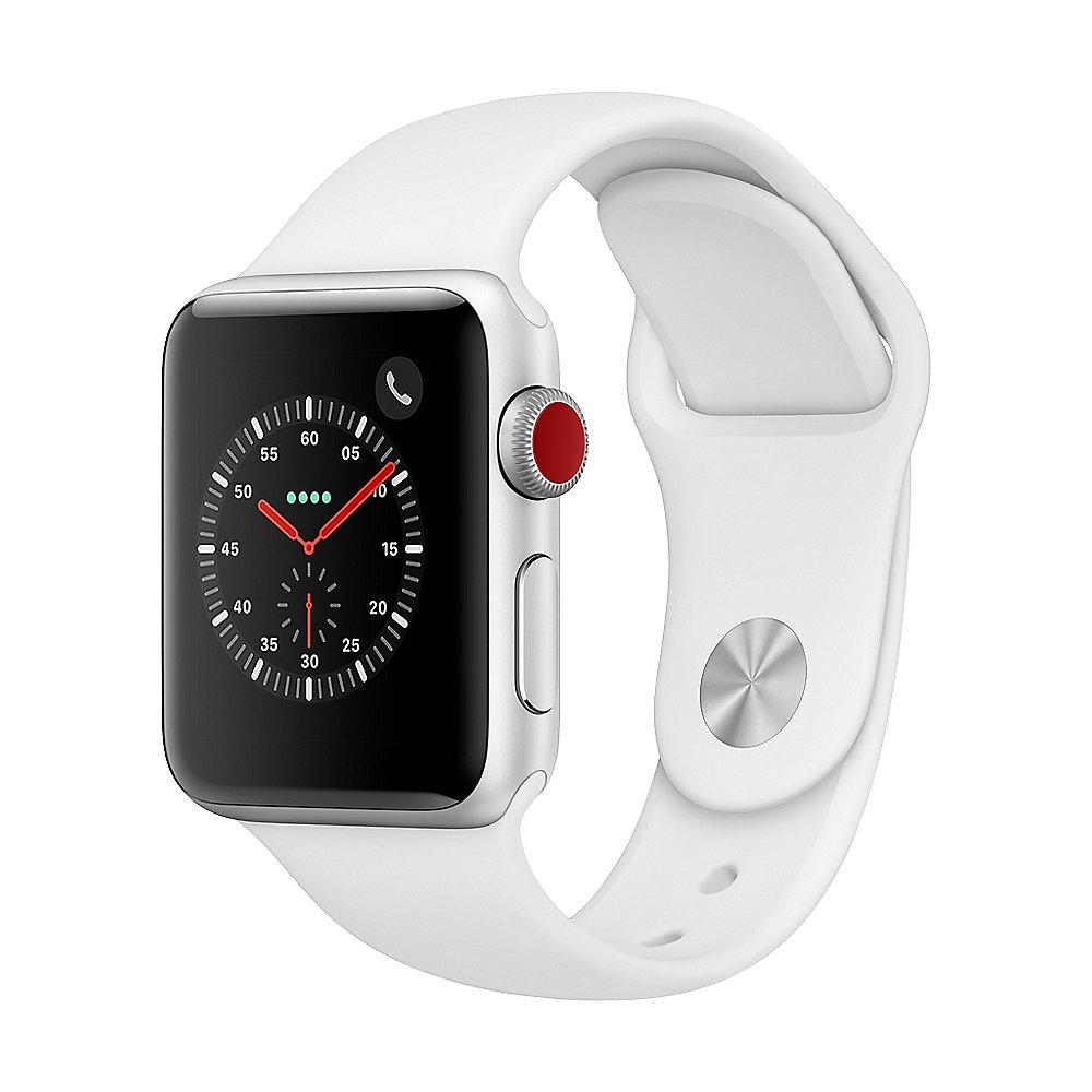 Apple Watch Series 3 LTE 38mm Aluminiumgehäuse Silber mit Sportarmband Weiß, Apple, Watch, Series, 3, LTE, 38mm, Aluminiumgehäuse, Silber, Sportarmband, Weiß
