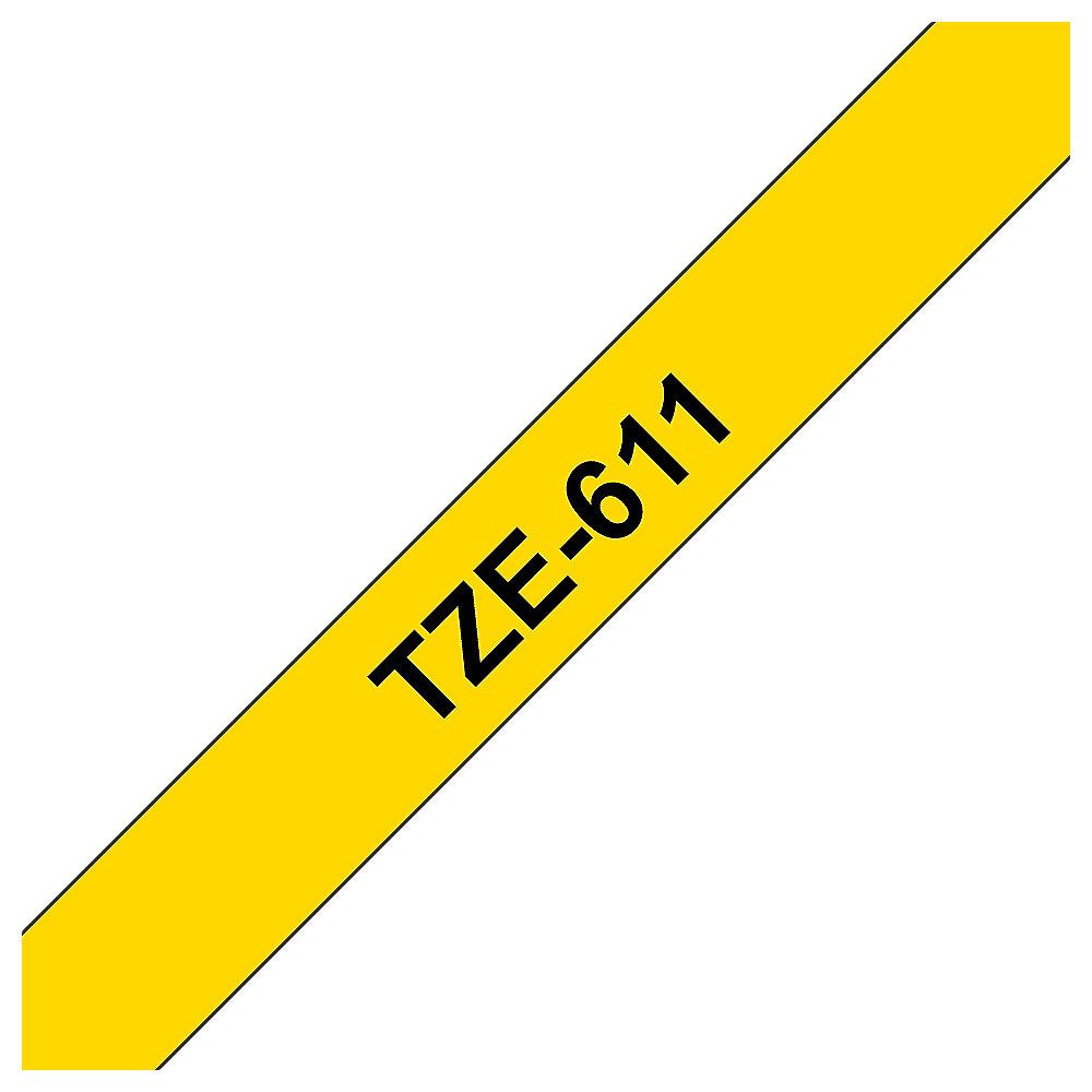 Brother TZe-611 Schriftband schwarz auf gelb, 6mm x 8m, selbstklebend, Brother, TZe-611, Schriftband, schwarz, gelb, 6mm, x, 8m, selbstklebend