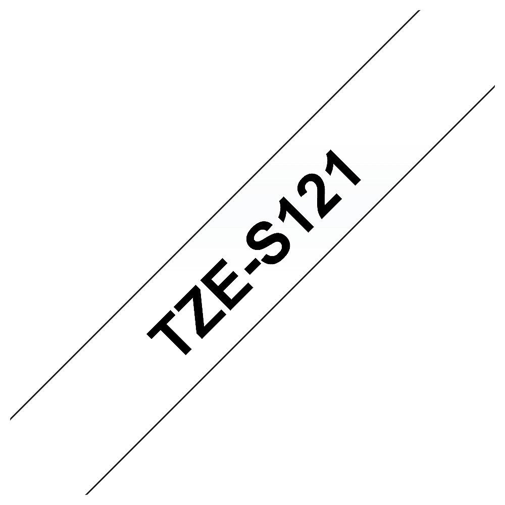 Brother TZe-S121 Schriftband, 9mm x 8m, schwarz auf transparent, stark klebend