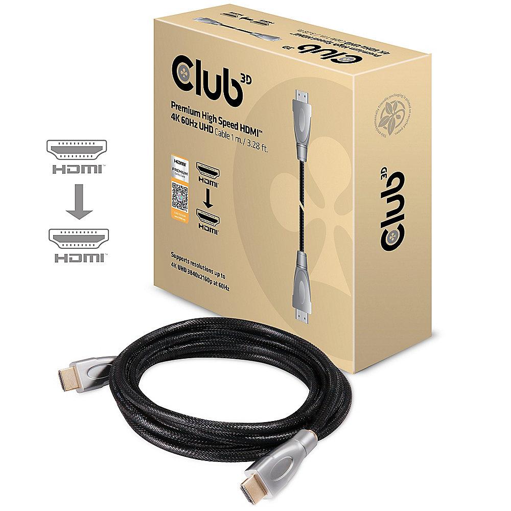 Club 3D HDMI 2.0 Kabel 1m Premium High Speed UHD Ethernet St./St. schwarz, Club, 3D, HDMI, 2.0, Kabel, 1m, Premium, High, Speed, UHD, Ethernet, St./St., schwarz