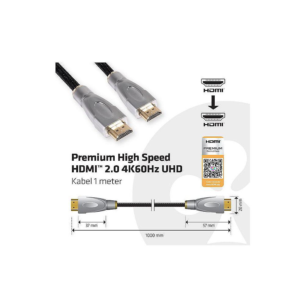 Club 3D HDMI 2.0 Kabel 1m Premium High Speed UHD Ethernet St./St. schwarz, Club, 3D, HDMI, 2.0, Kabel, 1m, Premium, High, Speed, UHD, Ethernet, St./St., schwarz
