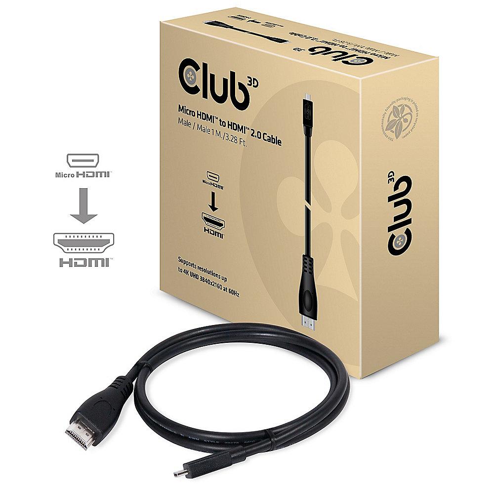 Club 3D HDMI Kabel 1m micro HDMI zu HDMI 2.0 UHD bidirektional St./St. CAC-1351, Club, 3D, HDMI, Kabel, 1m, micro, HDMI, HDMI, 2.0, UHD, bidirektional, St./St., CAC-1351