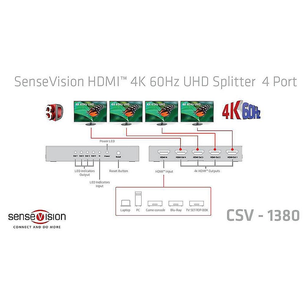 Club 3D SenseVision HDMI 2.0 4K 60Hz UHD Splitter 4-Port CSV-1380, Club, 3D, SenseVision, HDMI, 2.0, 4K, 60Hz, UHD, Splitter, 4-Port, CSV-1380