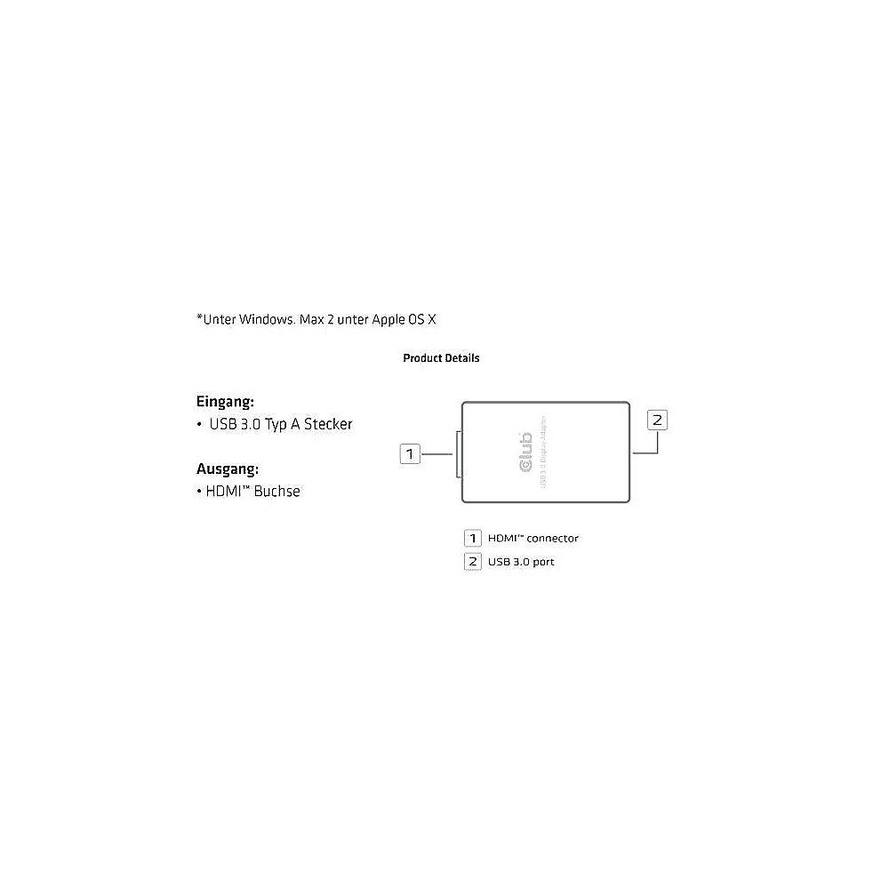 Club 3D USB 3.0 Grafikadapter 0,6m USB 3.0 zu HDMI St./Bu. schwarz CSV-2300H, Club, 3D, USB, 3.0, Grafikadapter, 0,6m, USB, 3.0, HDMI, St./Bu., schwarz, CSV-2300H