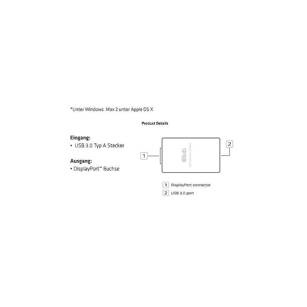 Club 3D USB 3.0 Grafikadapter USB-A zu DisplayPort 1600p schwarz CSV-2301