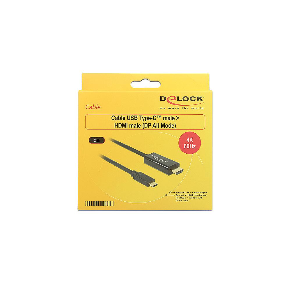 DeLOCK Adapterkabel 2m USB-C zu HDMI 4k 60Hz St./St. 85291 schwarz, DeLOCK, Adapterkabel, 2m, USB-C, HDMI, 4k, 60Hz, St./St., 85291, schwarz