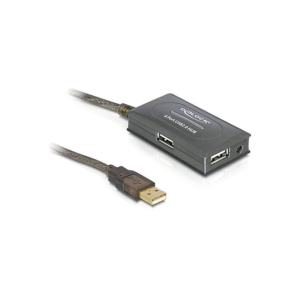DeLOCK USB 2.0 Verlängerung 10m aktiv mit 4-fach Hub 82748 schwarz