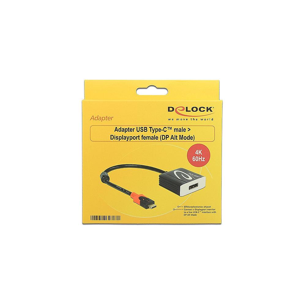 DeLOCK USB Typ-C Adapter zu Displayport 4k 60Hz St./Bu. 62727 schwarz, DeLOCK, USB, Typ-C, Adapter, Displayport, 4k, 60Hz, St./Bu., 62727, schwarz