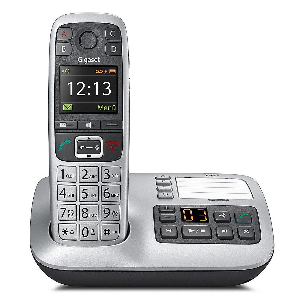 Gigaset E560A schnurloses Festnetztelefon mit AB (a/b-analog), platin, Gigaset, E560A, schnurloses, Festnetztelefon, AB, a/b-analog, platin