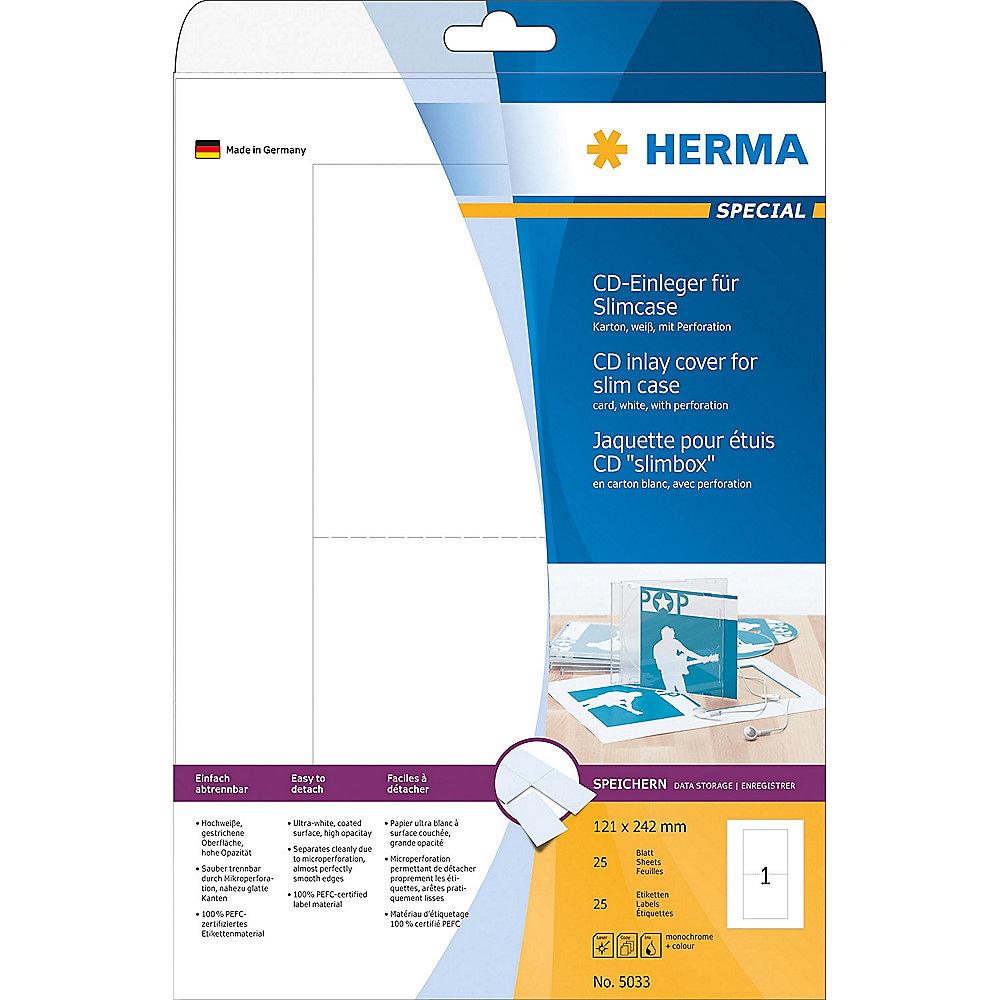 HERMA 5033 CD-Einleger für Slimcase A4 121x242 mm weiß Karton perforiert nicht k, HERMA, 5033, CD-Einleger, Slimcase, A4, 121x242, mm, weiß, Karton, perforiert, nicht, k