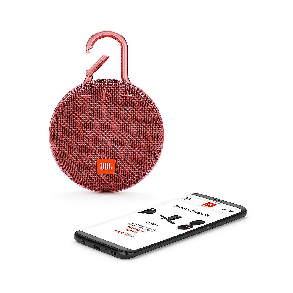 JBL Clip 3 Red Tragbarer Bluetooth-Lautsprecher Rot wasserdicht nach IPX7