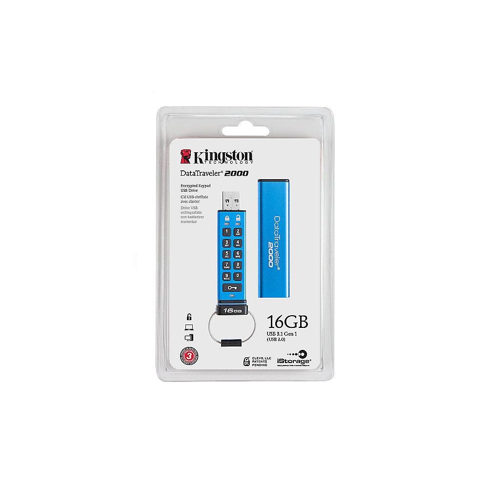 Kingston 16GB DataTraveler 2000 Data Secure Stick USB3.0 DT2000/16GB, Kingston, 16GB, DataTraveler, 2000, Data, Secure, Stick, USB3.0, DT2000/16GB