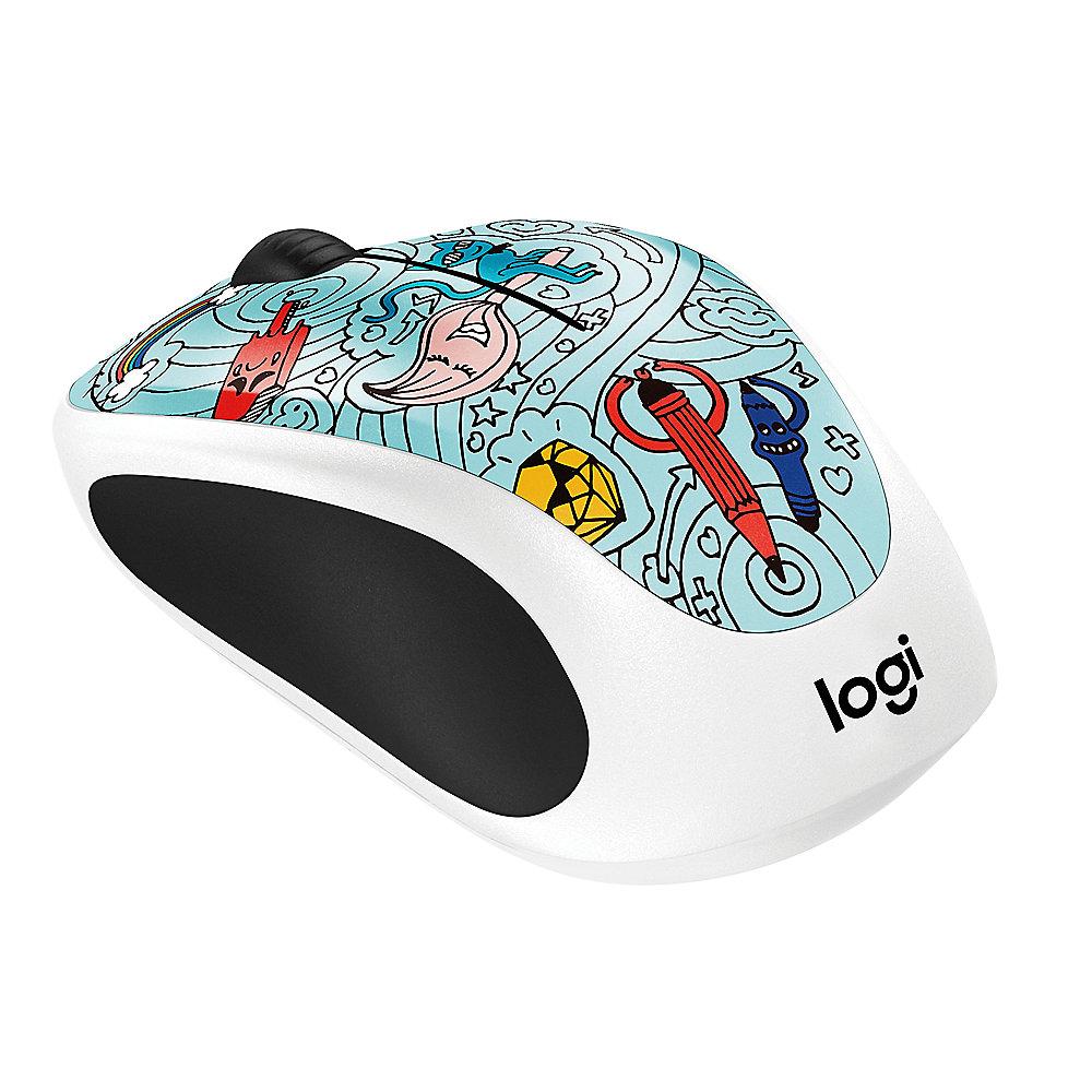 Logitech M238 Kabellose Mobile Maus Doodle Collection BAE-BEE BLUE 910-005055