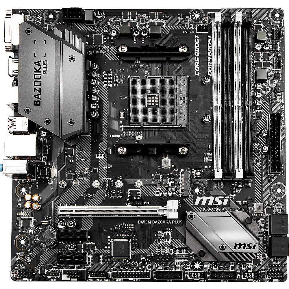 MSI B450M Bazooka Plus mATX Mainboard Sockel AM4 M.2/DVI/HDMI, MSI, B450M, Bazooka, Plus, mATX, Mainboard, Sockel, AM4, M.2/DVI/HDMI