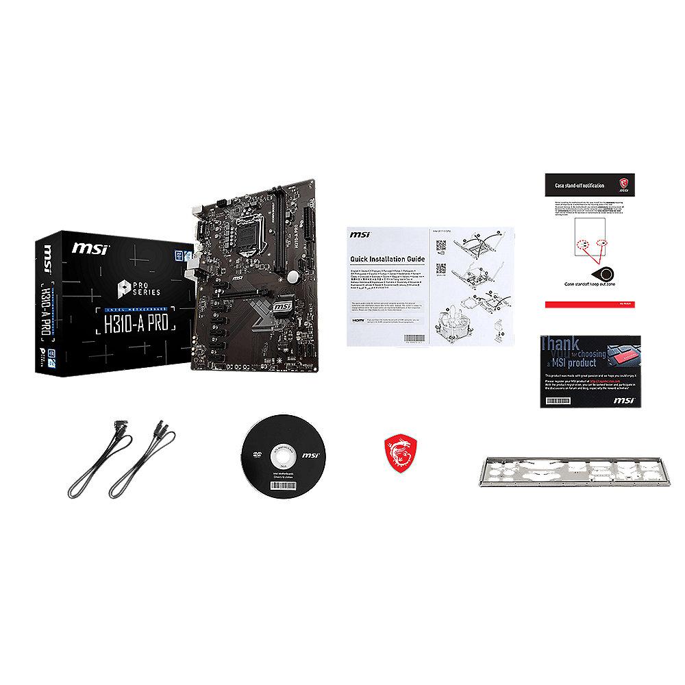 MSI H310-A Pro ATX Mainboard Sockel 1151v2 (Coffee Lake), BTC, MSI, H310-A, Pro, ATX, Mainboard, Sockel, 1151v2, Coffee, Lake, BTC