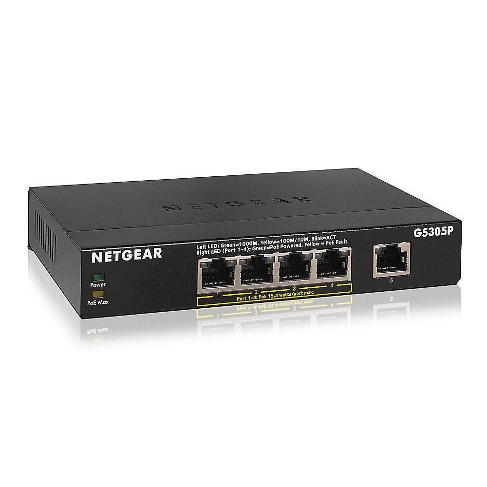 Netgear GS305P-100PES 5-Port Gigabit PoE Switch mit Metallgehäuse